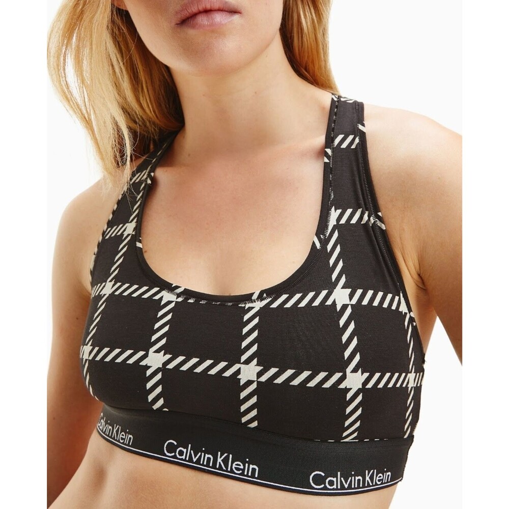 Calvin Klein Modern Cotton Graphic Plaid Bralette Size M MEDIUM QF6701 NEW $28